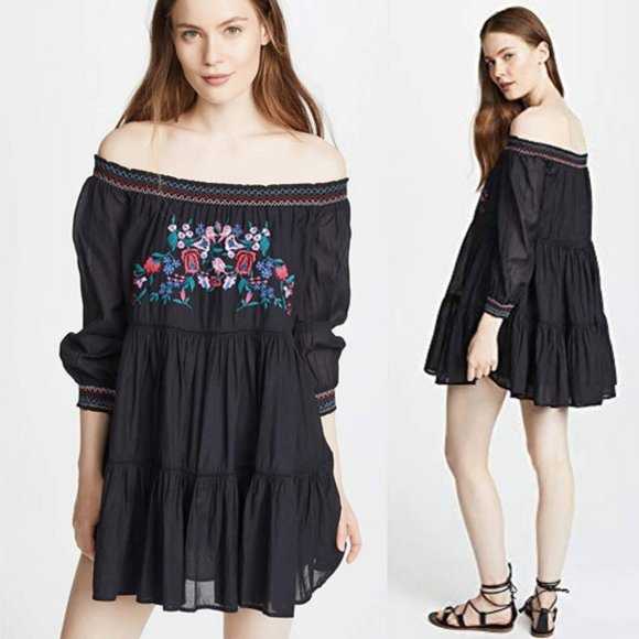 Free People Off Shoulder Smock Sunbeams Mini Dress - Picture 5 of 8